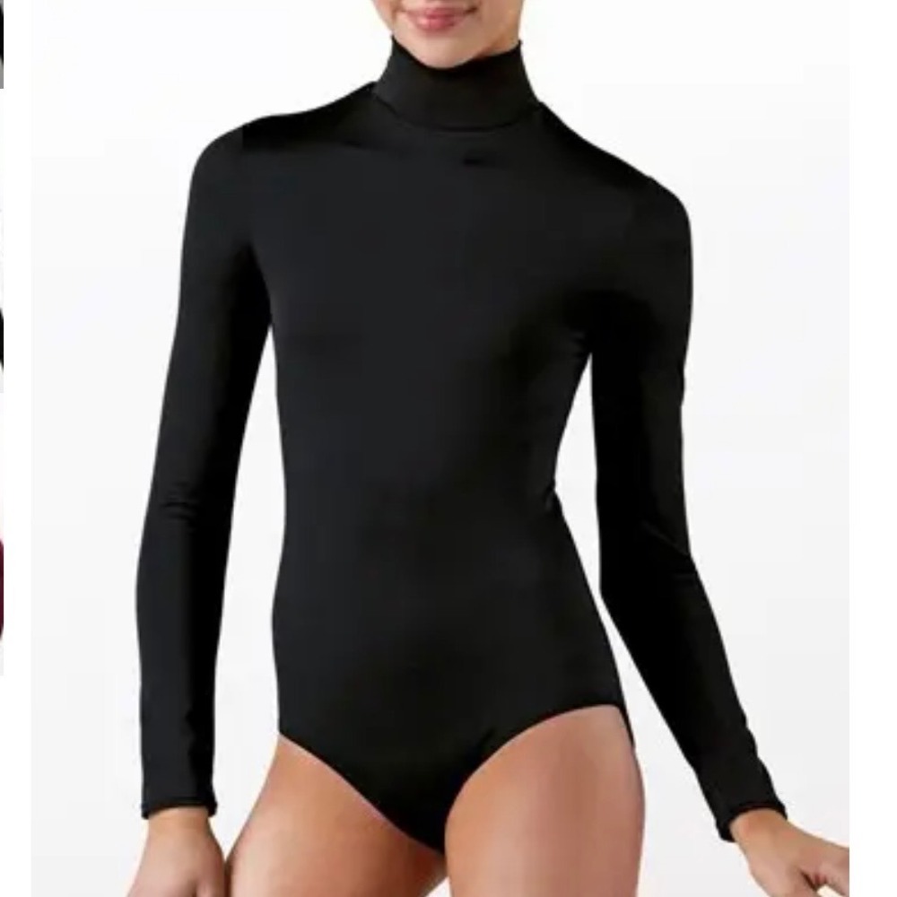 Weissman Black Mock Neck Long Sleeve Leotard Dancewear Adult XS